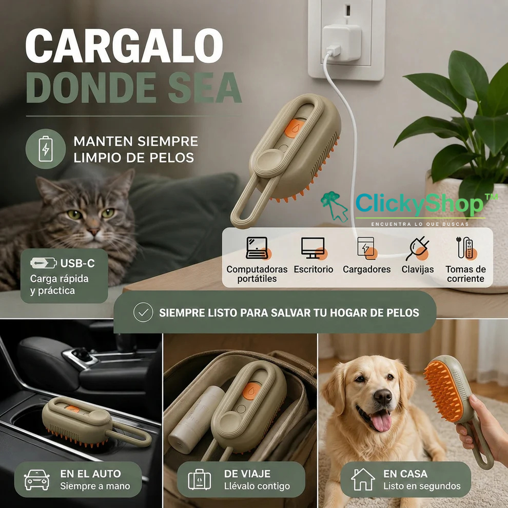 Cepillo Para Mascotas A Vapor Recargable