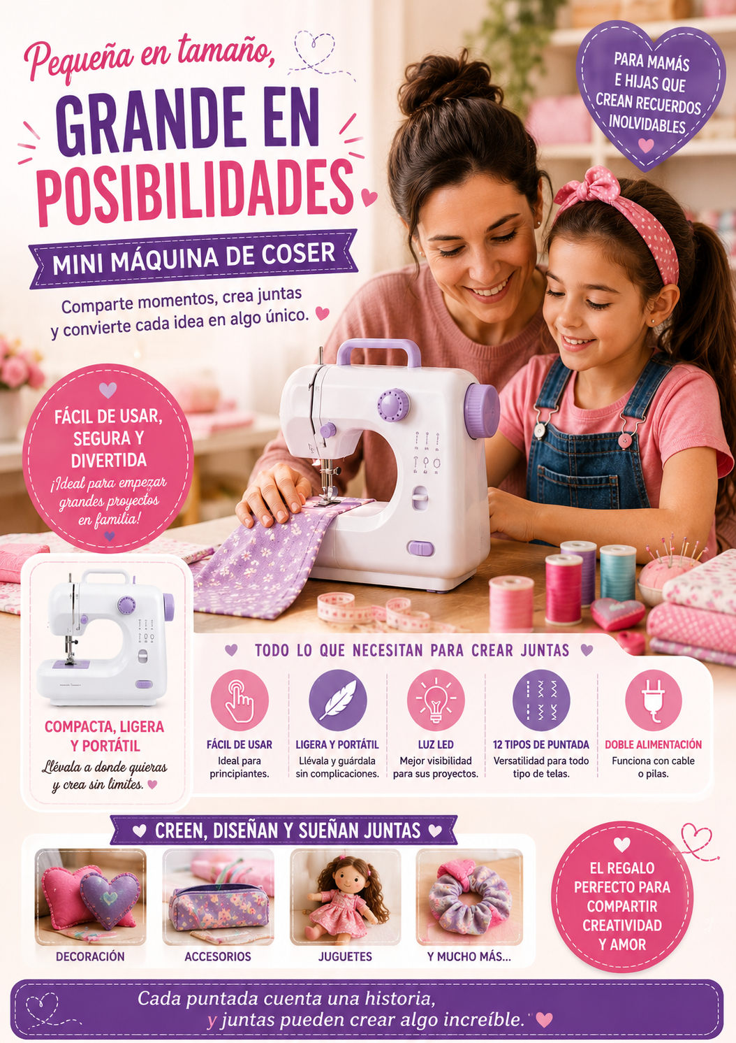 Mini máquina de coser eléctrica